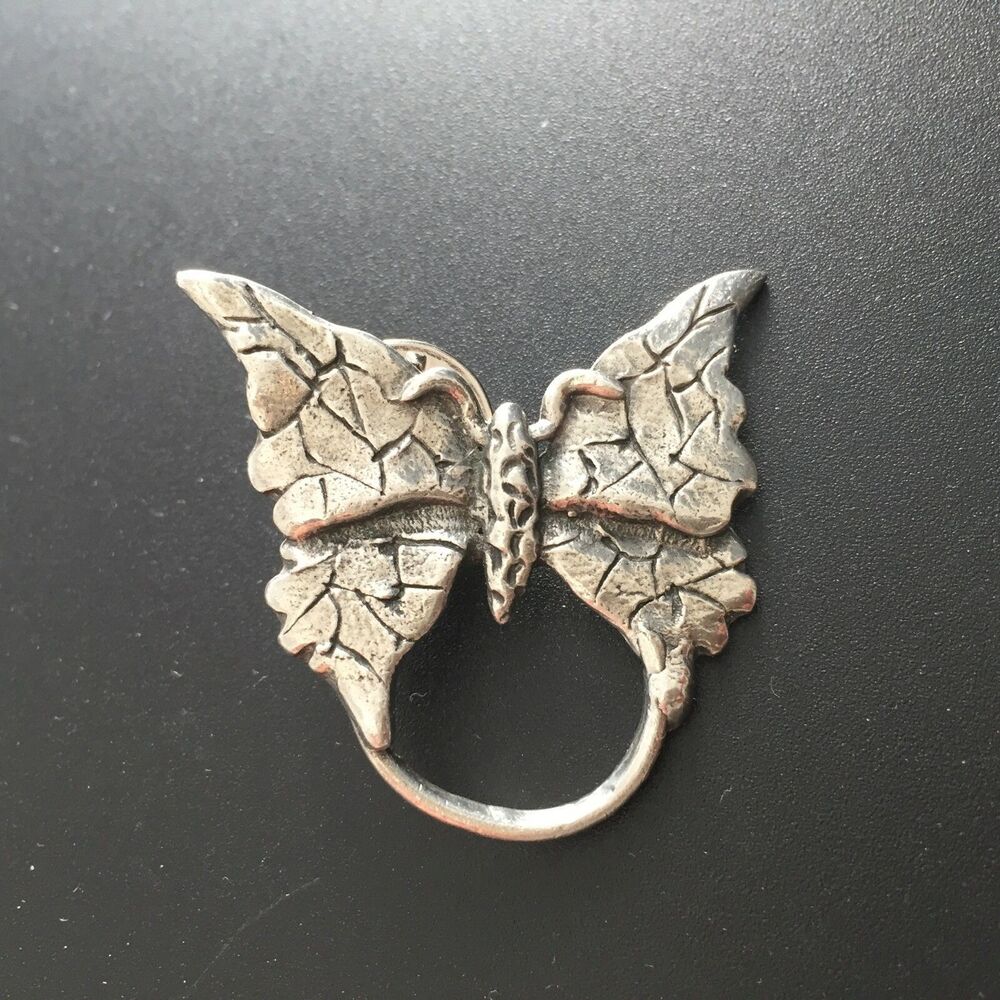 Vintage H. Adams Butterfly Insect Pewter Pin Brooch w/ Eyeglass Scarf Holder